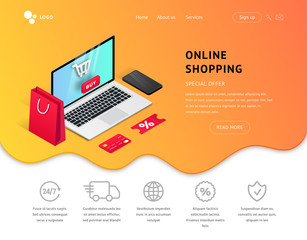 Landing page shopping isometric laptop