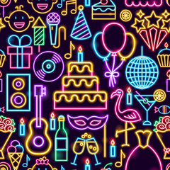 Canvas Print - Birthday Party Neon Seamless Pattern