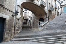 San Domenec Street,Typical Corner Of The Old Quarter Of Girona, Catalonia, Spain