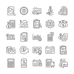Wall Mural - accounting line icons. set of check investment, calculator and report icons. calendar, banking accou