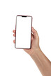 © Suraphol - Hand holding smart phone with blank screen isolated on white