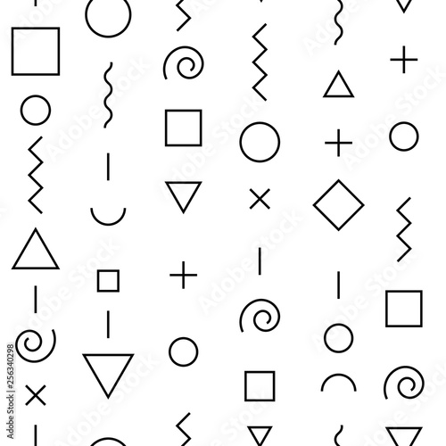 Black And White Simple Abstract Shapes Memphis Seamless Pattern