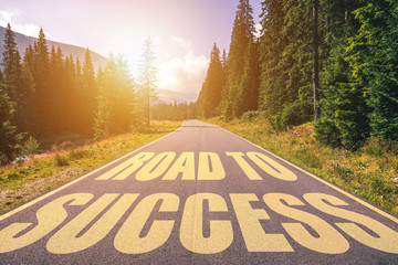 Wall Mural - Road to success written on highway in the mountains. Road to success text on the highway.