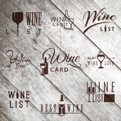 Wall Mural - Wine logo set on vintage gray wood background