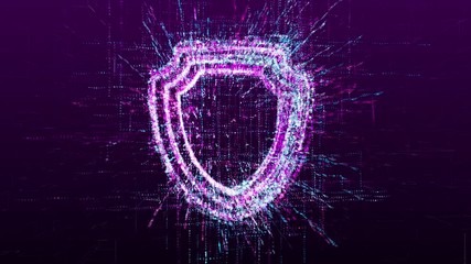 Canvas Print - Animation of the protection and safety mark. Consists of a stream of numbers and symbols in digital space.