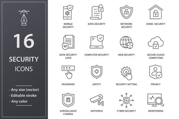 Wall Mural - security line icons set. black vector illustration. editable stroke.