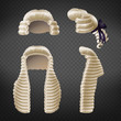 © vectorpocket - Long and short 18th century men curled wigs or perukes front and side view 3d realistic vector isolated on transparent background. Court dressing element, judges and advocates apparel illustration
