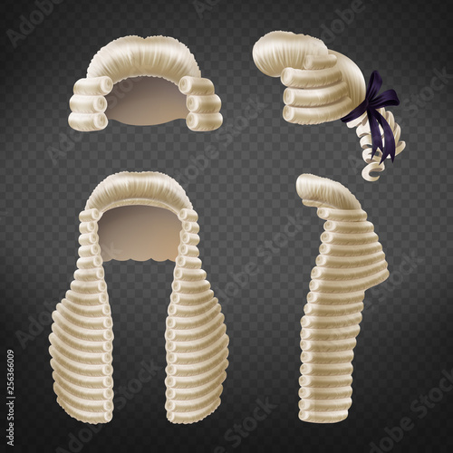 Cuadros en Lienzo Long and short 18th century men curled wigs or perukes front and side view 3d realistic vector isolated on transparent background