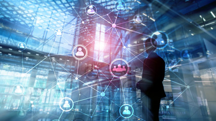 Double exposure people network structure HR - Human resources management and recruitment concept