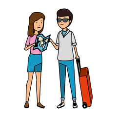 Sticker - tourist couple with suitcases characters