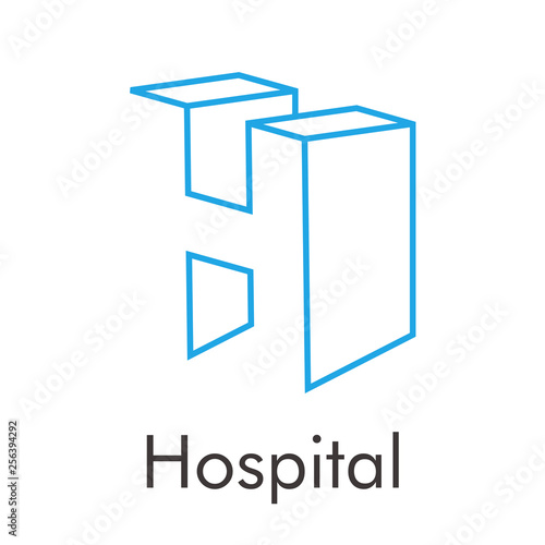 Logotipo Abstracto Con Texto Hospital Con Letra H 3d Lineal