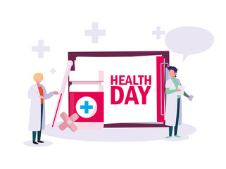 Wall Mural - world health day card with doctors men