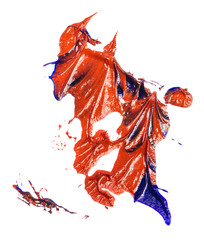 stain of blue and red oil paint. smear on white background