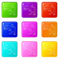 Sticker - Dinosaur tyrannosaur icons set 9 color collection isolated on white for any design