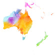 Multicolor Watercolor Australia Map on white Background, Side View.