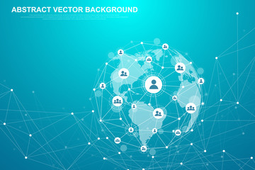 Fototapete - Networking connection concept abstract technology. Global network connections with points and lines. Big data visualization. Futuristic infographic. Vector illustration