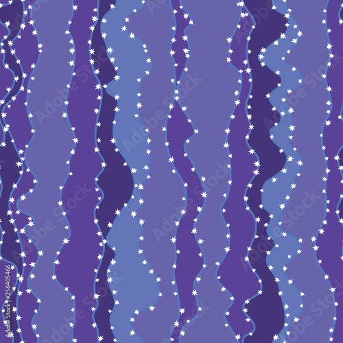 Blue wave seamless pattern with night white stars