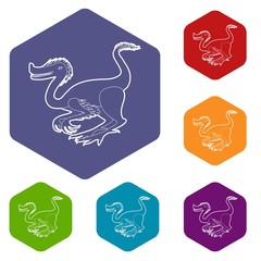 Wall Mural - Purple dinosaur icons vector colorful hexahedron set collection isolated on white
