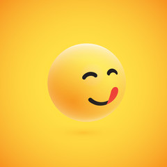 Cute high-detailed yellow 3D emoticon for web, vector illustration