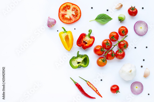 Cuadros en Lienzo Various fresh vegetables and herbs on white