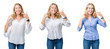 © Krakenimages.com - Collage of beautiful blonde business woman over white isolated background smiling confident showing and pointing with fingers teeth and mouth. Health concept.