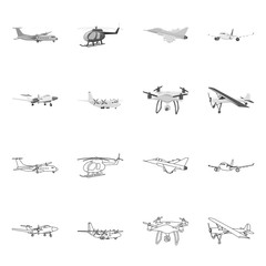 Wall Mural - Vector design of plane and transport icon. Set of plane and sky stock symbol for web.