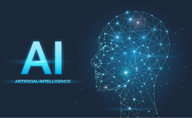 Artificial intelligence, AI concept, neural networks, face silhouette