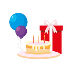 Sticker - gift box present with balloons helium and sweet cake