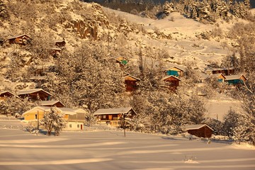 Mountain hut in the winter snow covered landascape.savsat/artvin/turkey