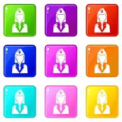 Canvas Print - Train conductor icons set 9 color collection isolated on white for any design
