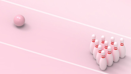 Wall Mural - Bowling Sports and game futuristic on pink background  for  Summer- holidays -  3d rendering