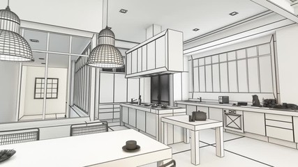 Wall Mural - Modern kitchen project wireframe