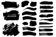 Big vector set of hand drawn brush strokes and stains. One color monochrome artistic hand drawn backgrounds and graphic resources. Various shape ink spots.