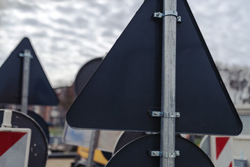 Rear view of grouped traffic signs