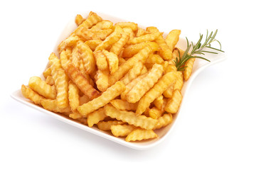 Wall Mural - Fried French fries, potato fry, close-up, isolated on white background