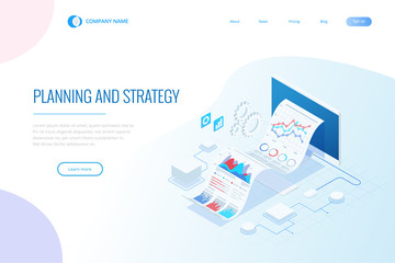 Isometric Expert team for Data Analysis, Business Statistic, Management, Consulting, Marketing. Landing page template concept.