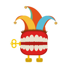 Sticker - teeth box joke with jester hat cartoon