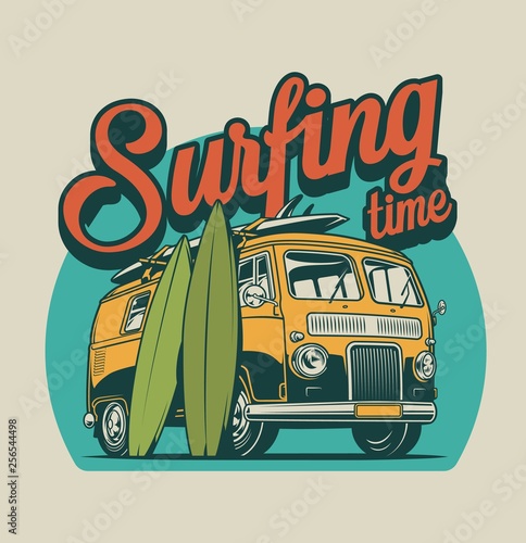 Vintage surfing time colorful concept