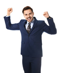 Sticker - Portrait of emotional businessman on white background