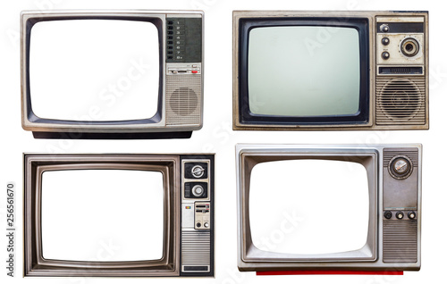 Cuadros en Lienzo old retro color bronze and wooden home TV receiver isolated on white background