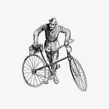 Man With A Bicycle Vintage Drawing
