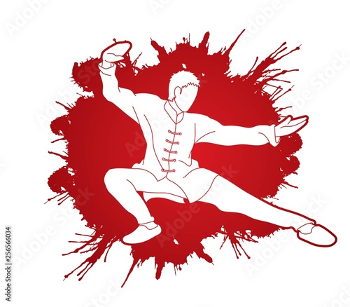 Dekoracja na wymiar  man-kung-fu-pozuje-gotowy-do-walki-z-wektorem-graficznym