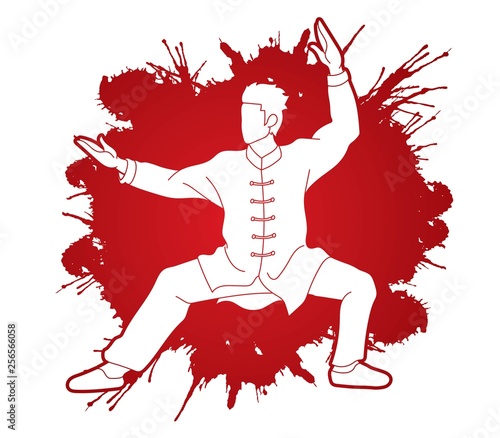Dekoracja na wymiar  man-kung-fu-pozuje-gotowy-do-walki-z-wektorem-graficznym