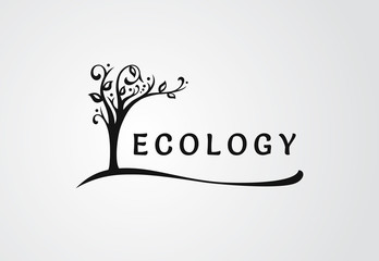 The ecological logo, the tree blooms and leans over the text