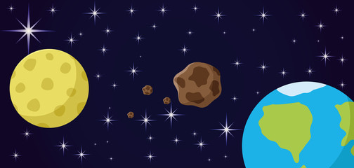 Wall Mural - Asteroid in space between the Moon and the Earth.