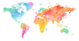 Fototapeta Zwierzęta - High detailed Multicolor Watercolor World Map with borders.