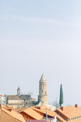 Panoramas of Sighnaghi and Tbilisi at a glance. Beautiful city at dawn.