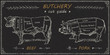 Butchers meat cuts chart engraved diagram