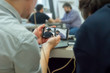 © Oleksii Synelnykov - Video recording on mobile monitor. Monitoring education process with mobile phone. Record secretly on mobile phone. Mobile espionage. Hacker crack access code. Recording to a hidden camera