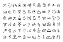 Wedding Icons Set. Hand Drawn Vector Wedding Symbols And Signs On White Background